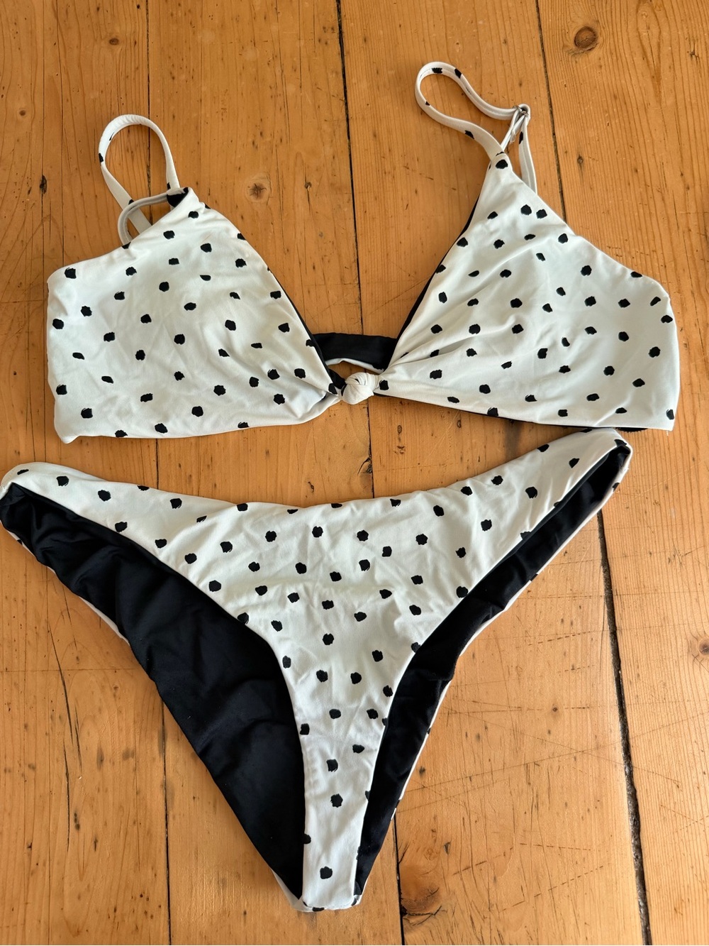 Dippin' Daisy's White Bikini with Black Dot Print